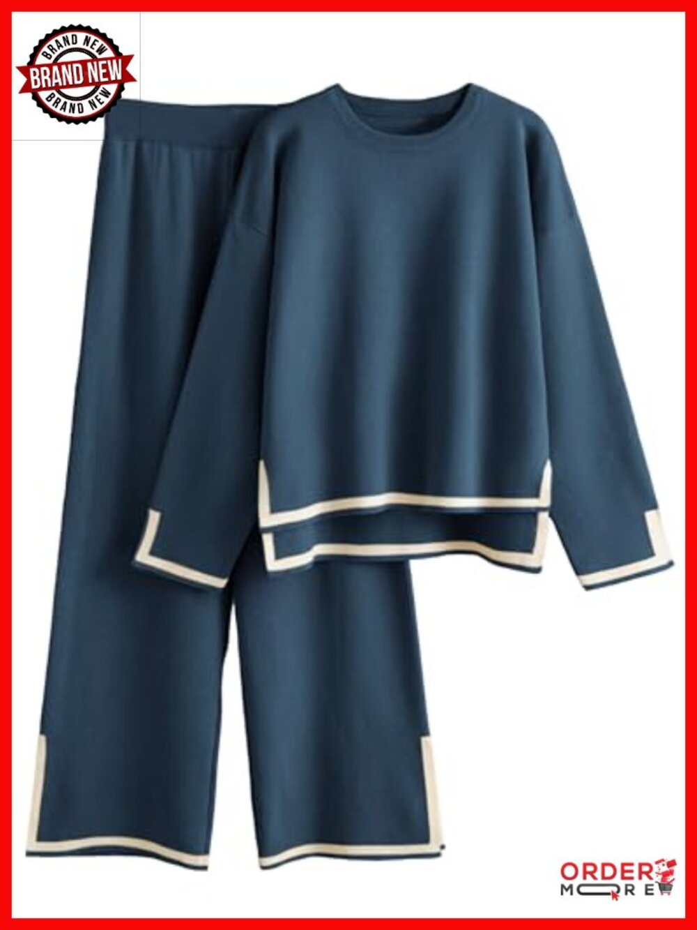 Womens 2 Piece Knit Sweater Lounge Set Wide Leg Tracksuit Travel Outfit